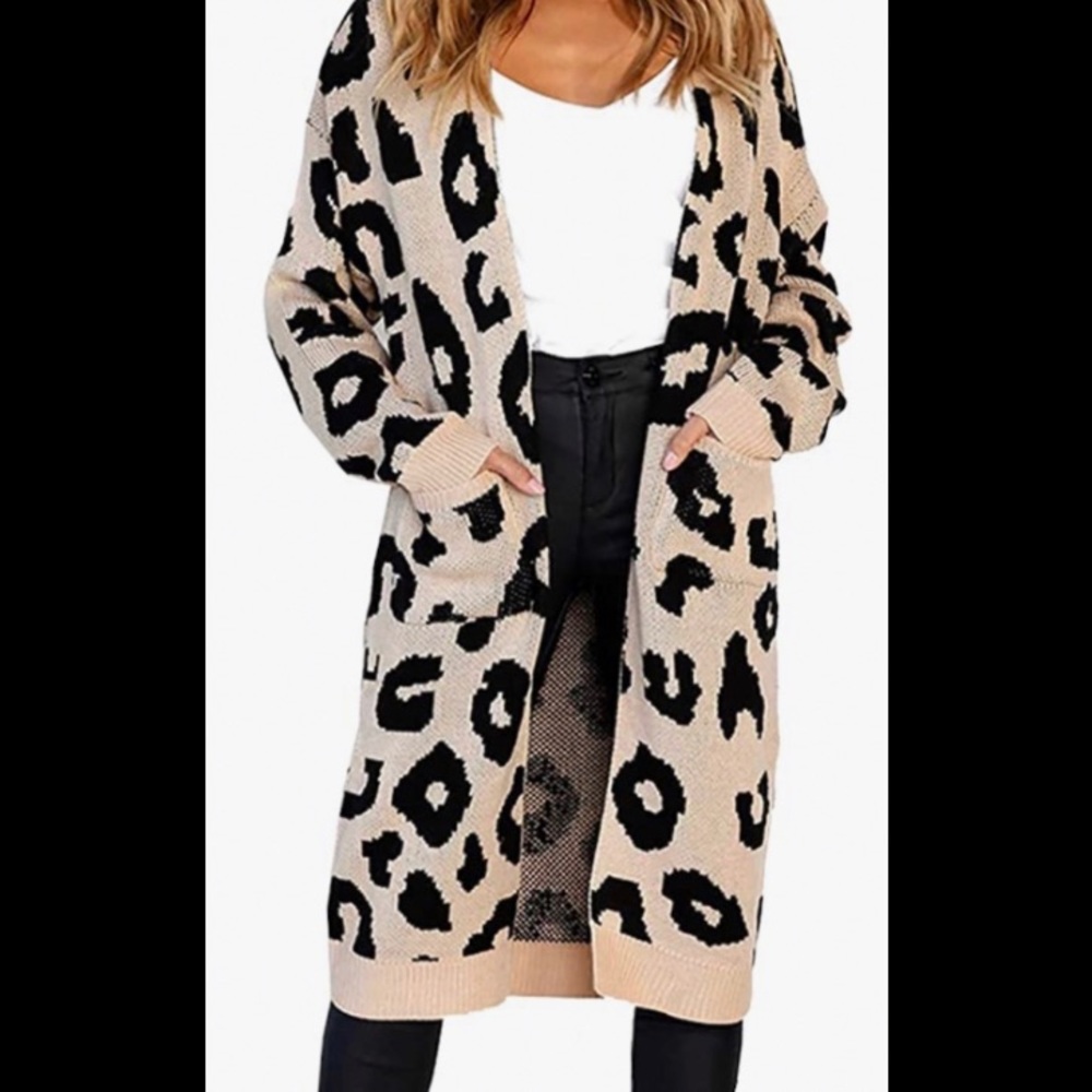 Open front, long maxi, leopard print cardigan